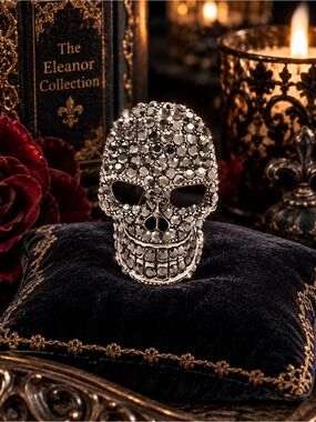 The Eleanor Collection Jeweled Skull Brooch • Gothic Crystal Statement Pin
